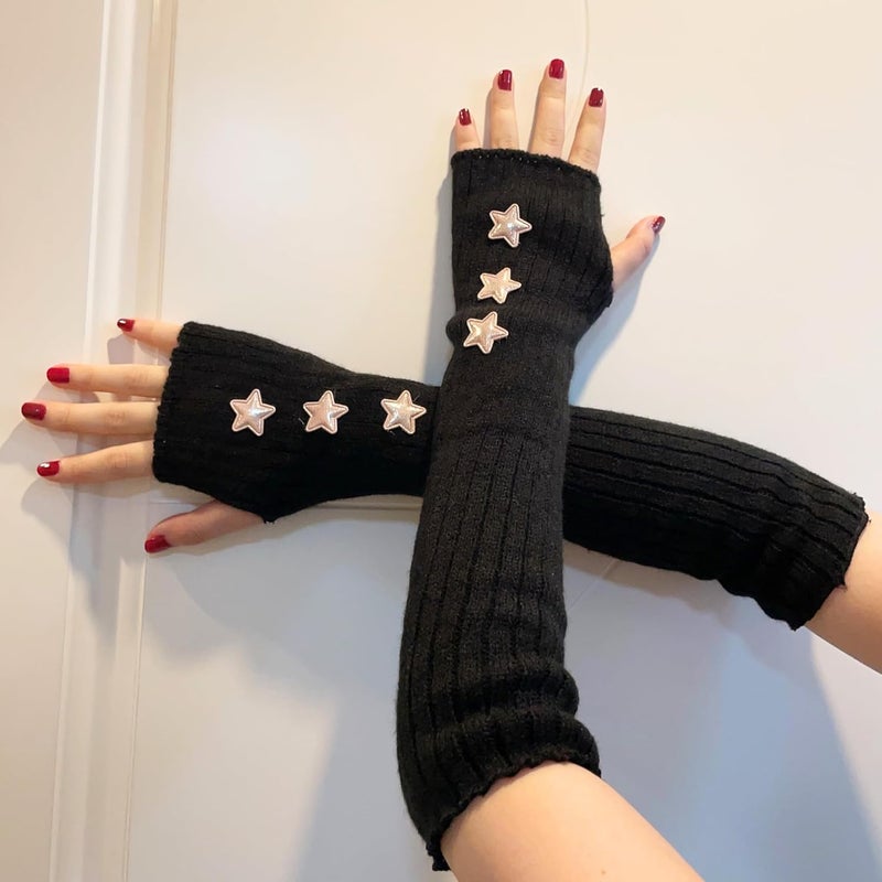 DUNKOING Cute Y2K Arm Warmers Kawaii Knitted Wrist Warmers Long Japanese Harajuku Goth Fingerless Sleeve for Women Girls - Image 2